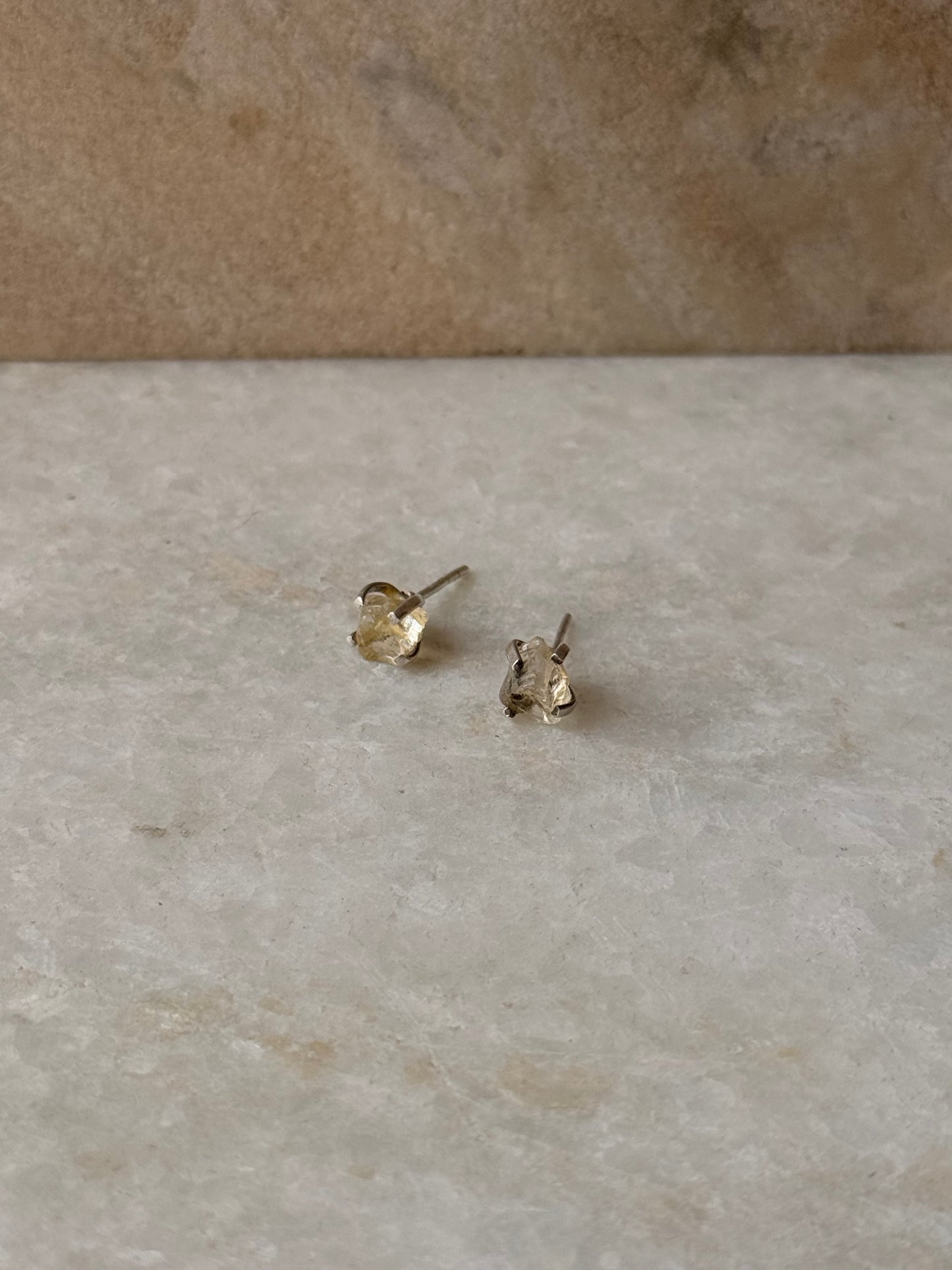 925 Sterling Silver Citrine Raw Uncut Prong Setting Studs Earrings
