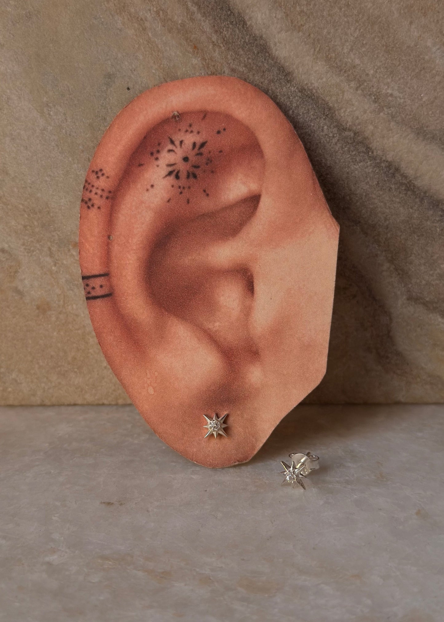 925 Sterling Silver White Topaz Mini North Star Studs
