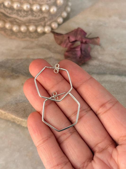 925 Sterling Silver Hexagon Plain Hoops