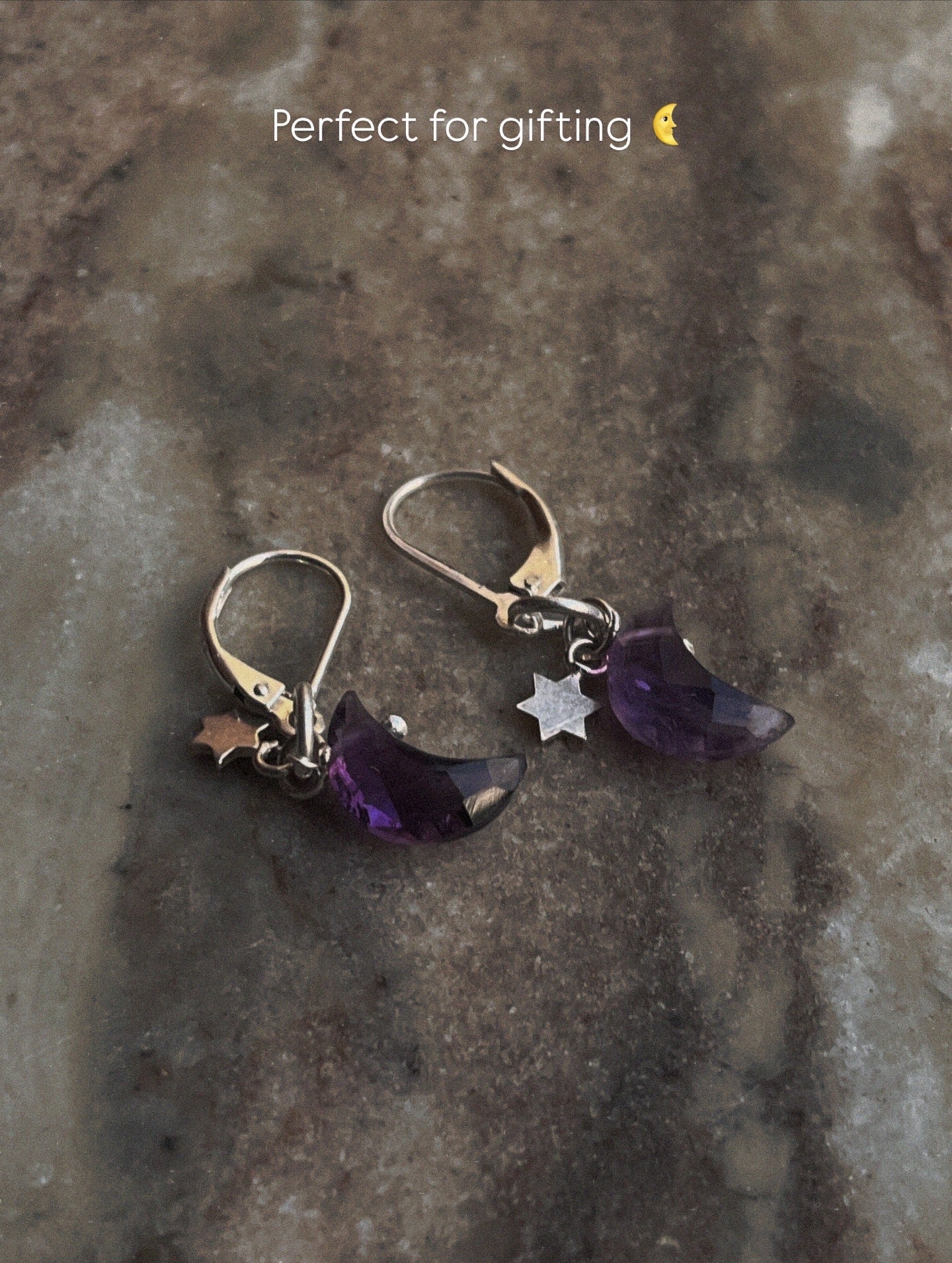 Moon and Star Charm Amethyst Sterling Silver Earrings for Women  
