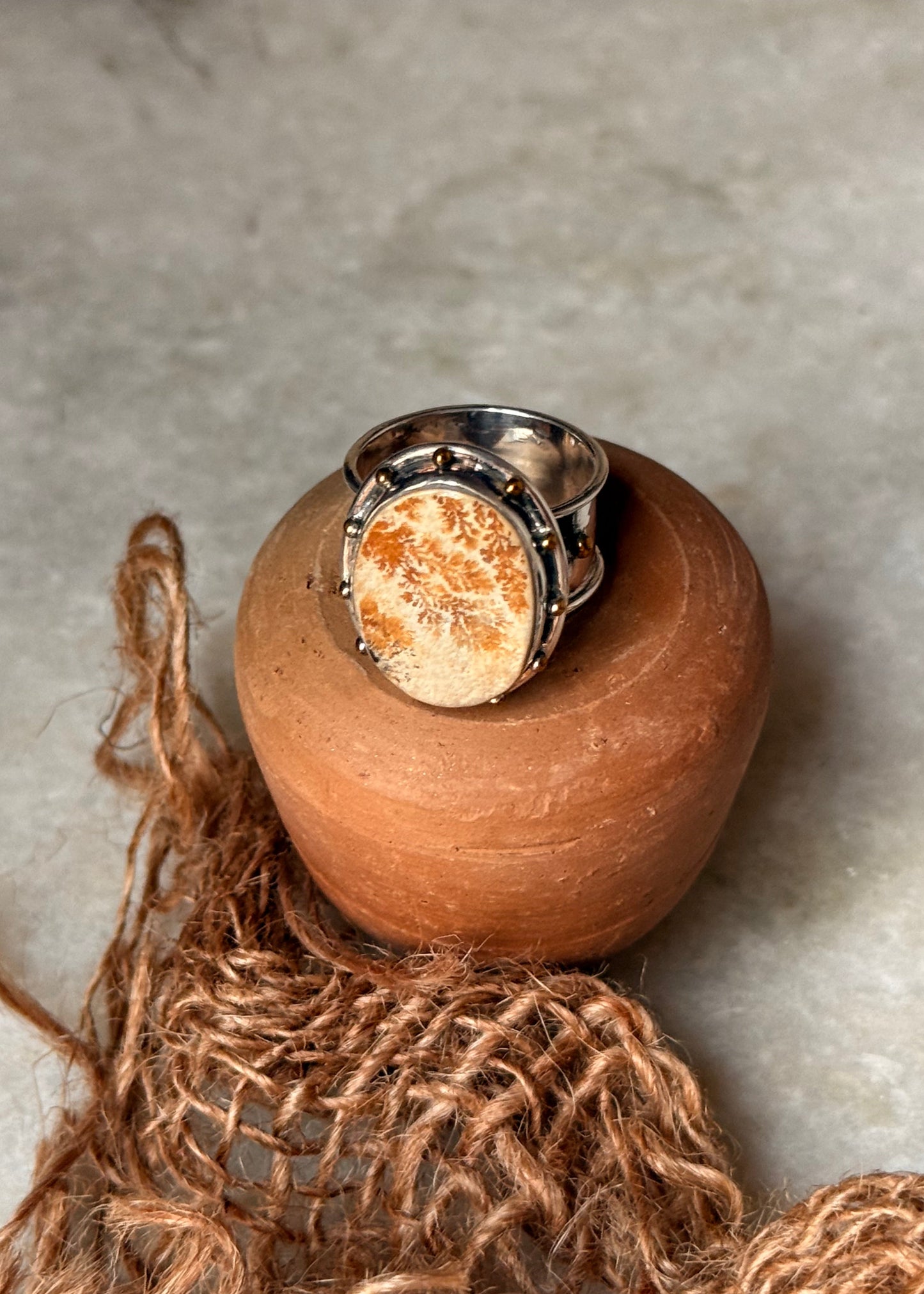 925 Sterling Silver Picture Jasper Boho Statement Ring