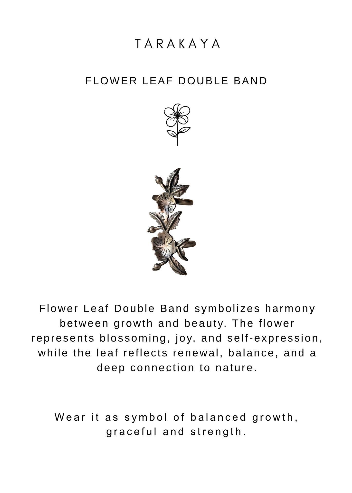 925 Sterling Silver Flower Leaf Double Band Adjustable Ring