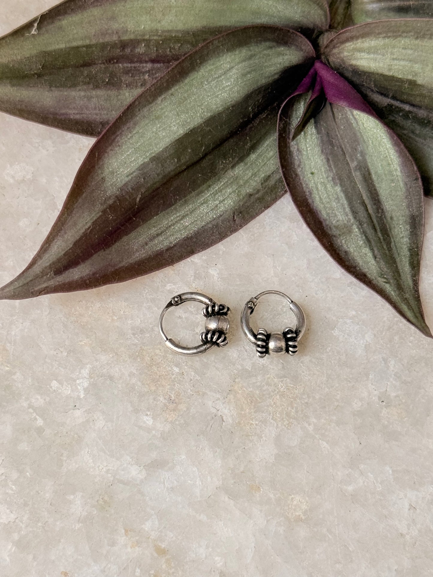 925 Sterling Silver Antique Tiny Second Piercing Hoops - design 6