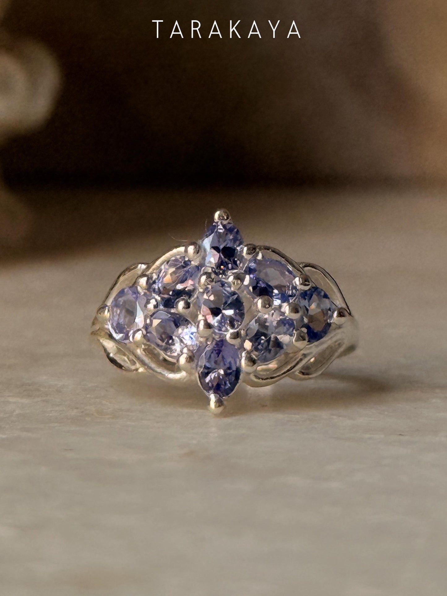 925 Sterling Silver Natural Tanzanite Faceted Flower Vintage Style Band Statement Ring