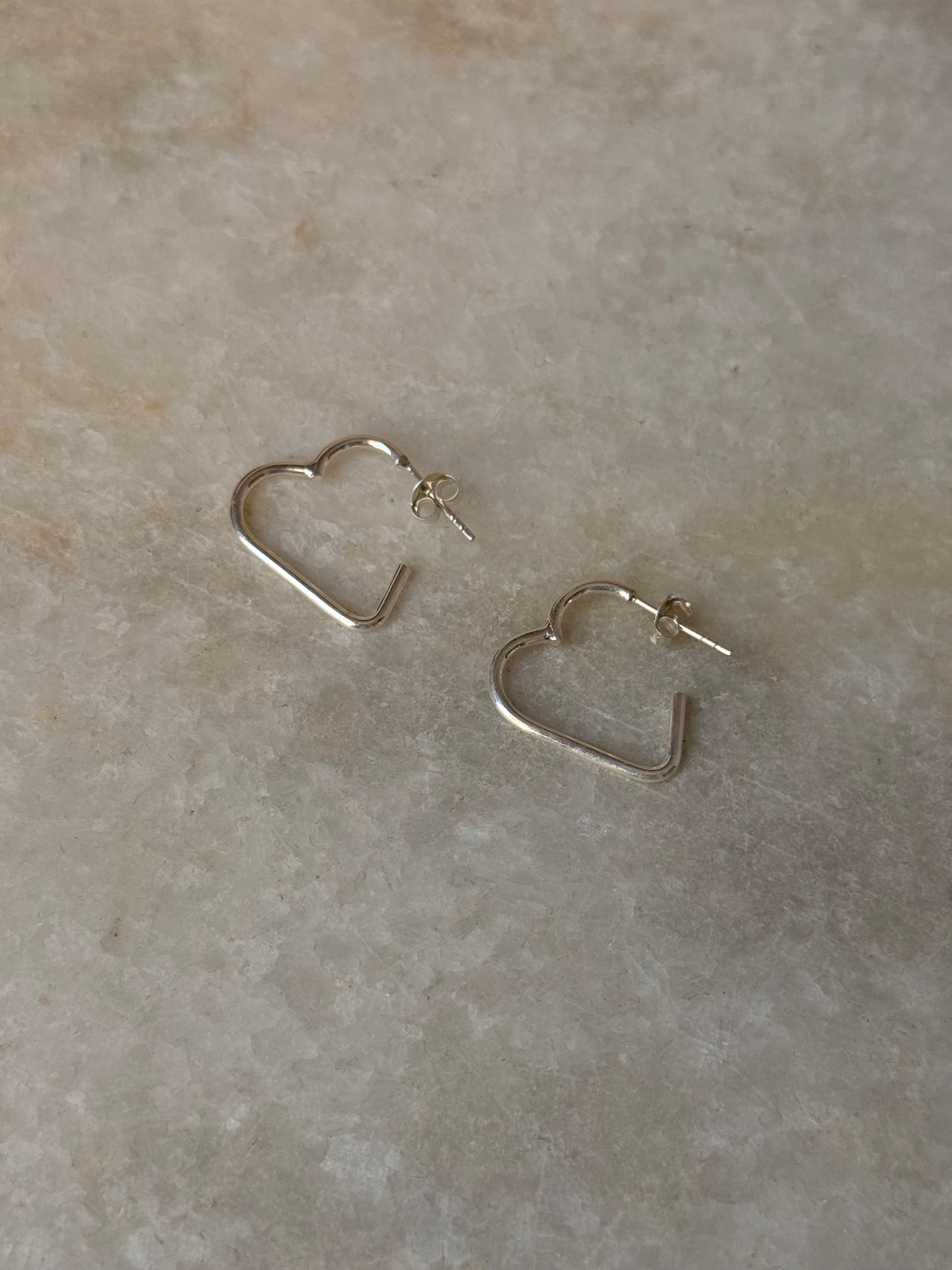 925 Sterling Silver Italian Heart Half Hoops
