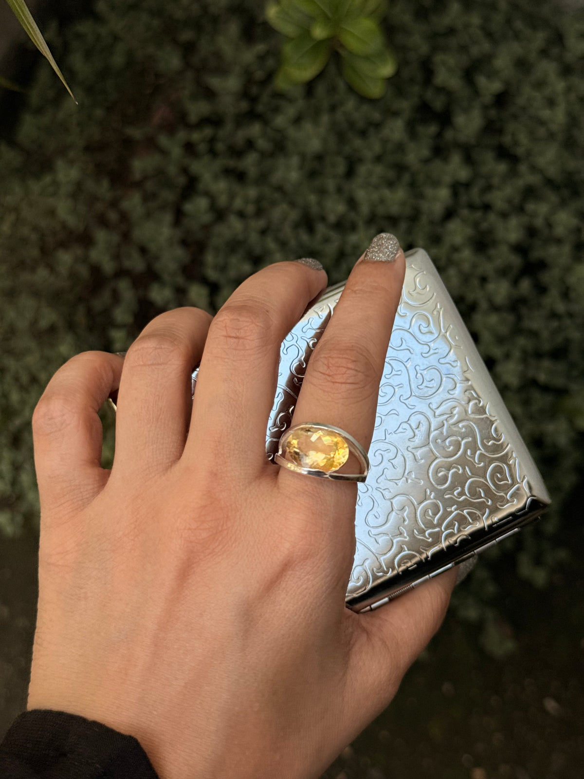 925 Sterling Silver Citrine Oval Statement Contemporary Ring