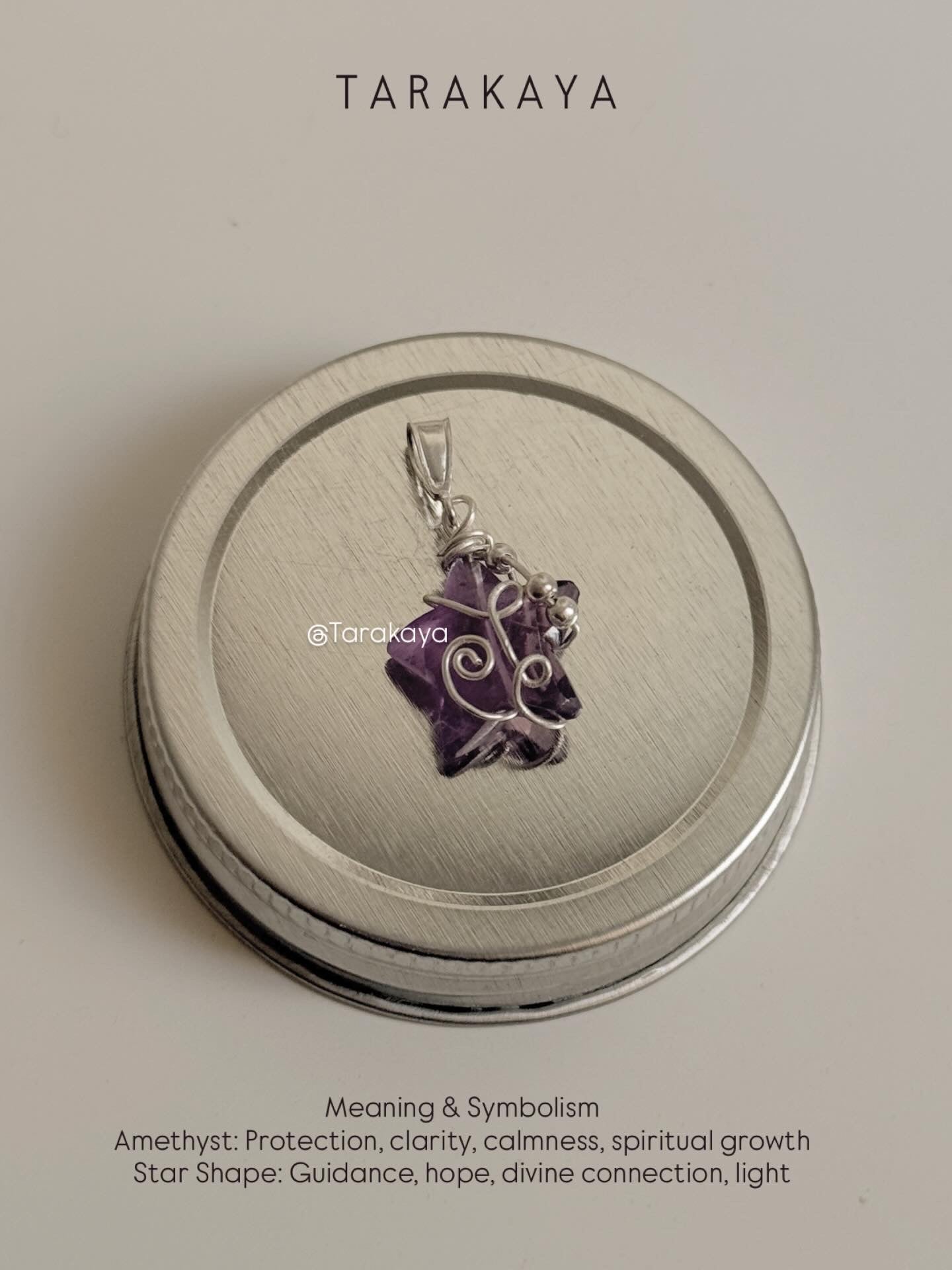 925 Sterling Silver Amethyst Star Wire Wrapped Handcrafted Pendant
