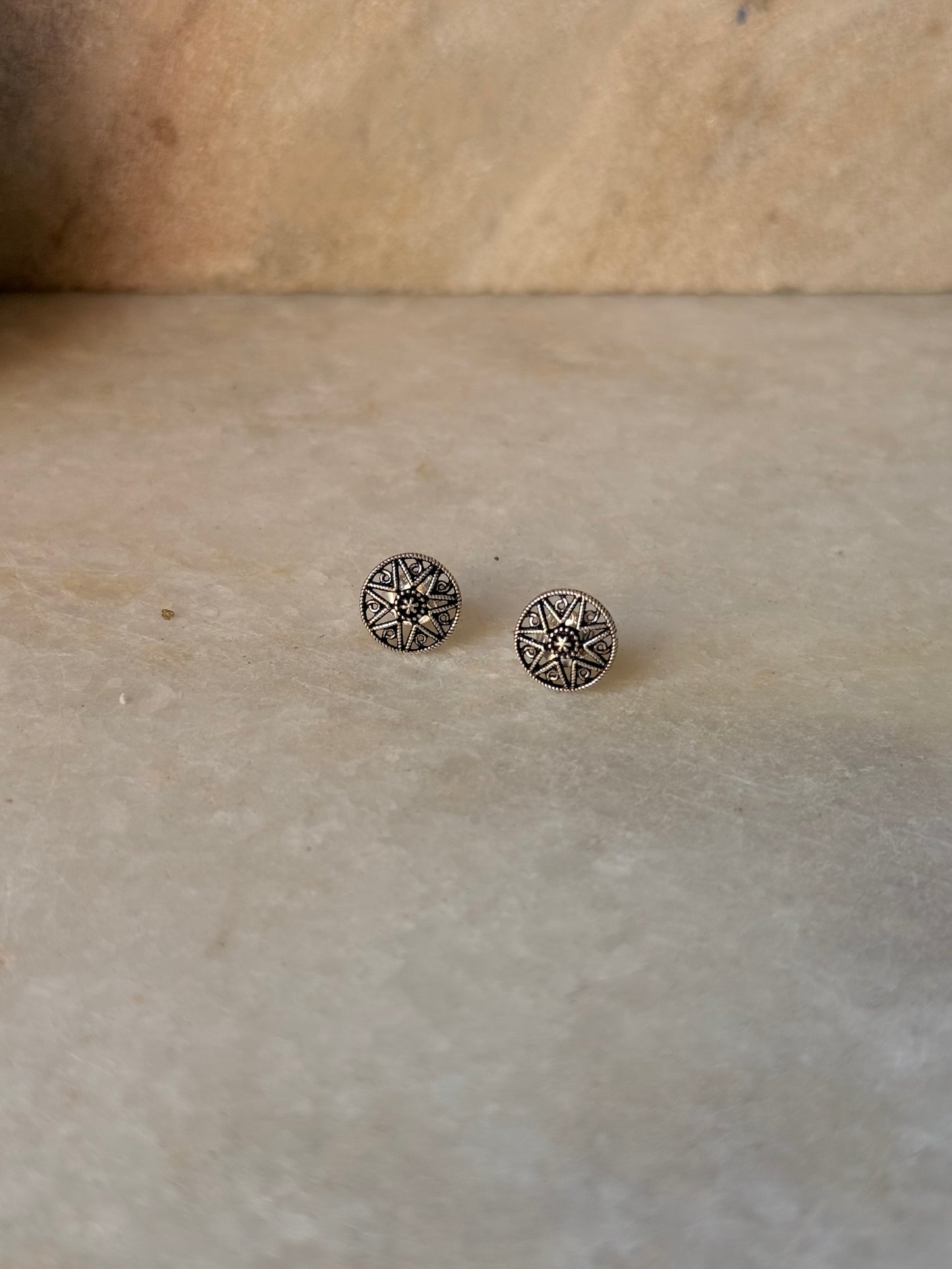 925 Sterling Silver Antique Plain Oxidised Boho Studs Earrings