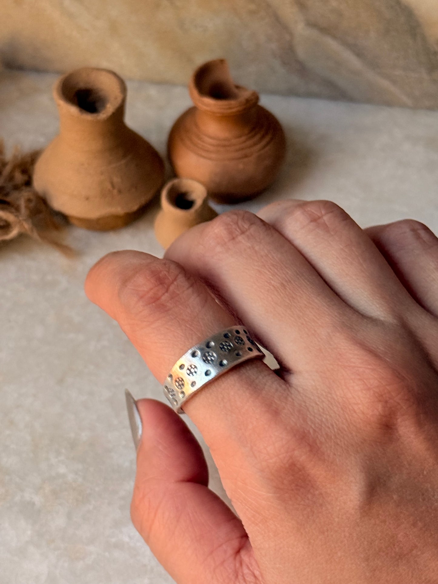 925 Sterling Silver Bohemian Hill Tribe Floral Engraved Spiral Adjustable Handcrafted Adjustable Ring