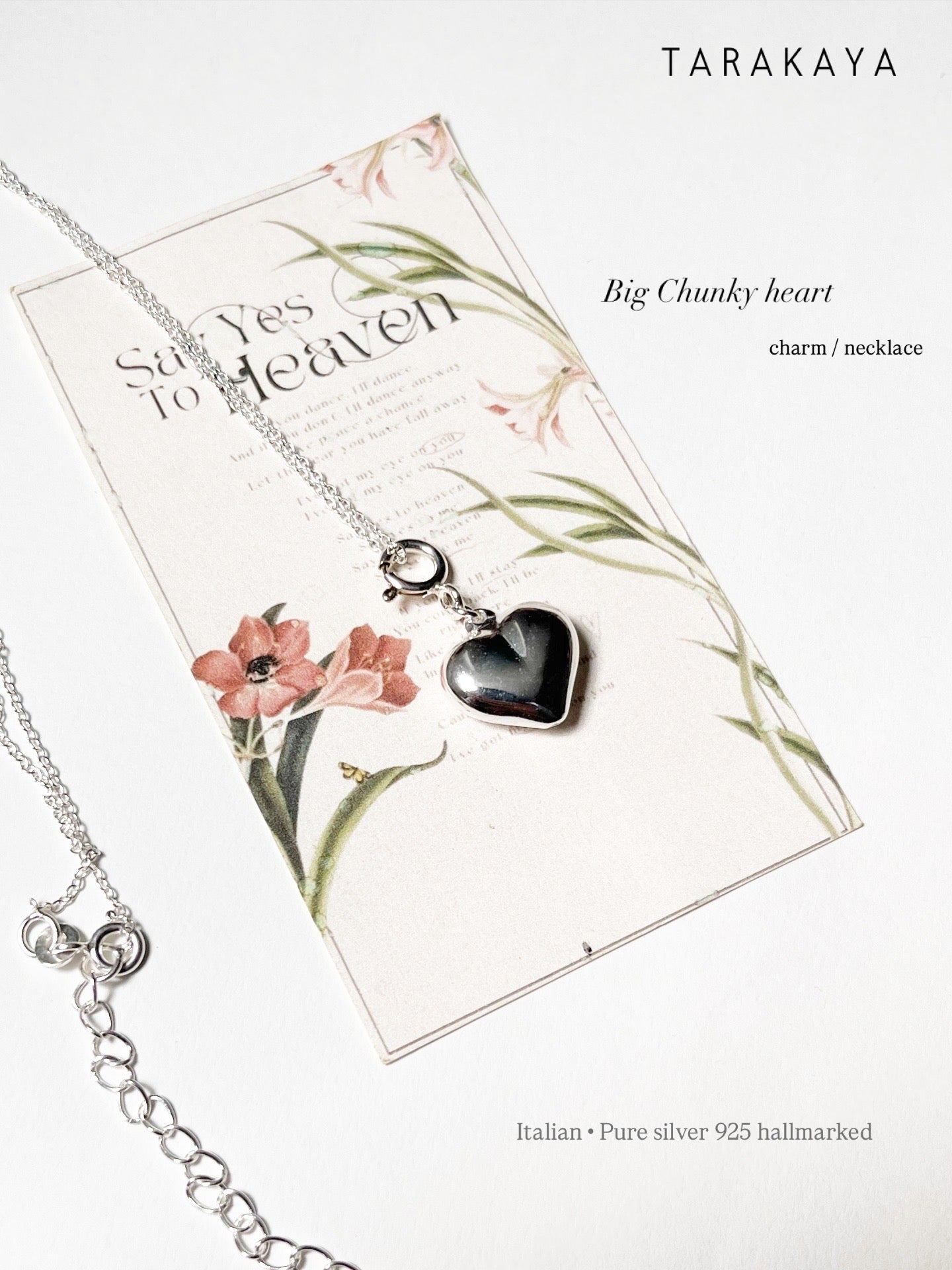 Big Chunky Italian Heart 925 Sterling Silver Pendant /Charm