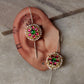 925 Sterling Silver Gold Plated Pink & Green Stone Kundan & Fresh Water Pearls Pirohi Full Ear Cuffs - Dual Tone