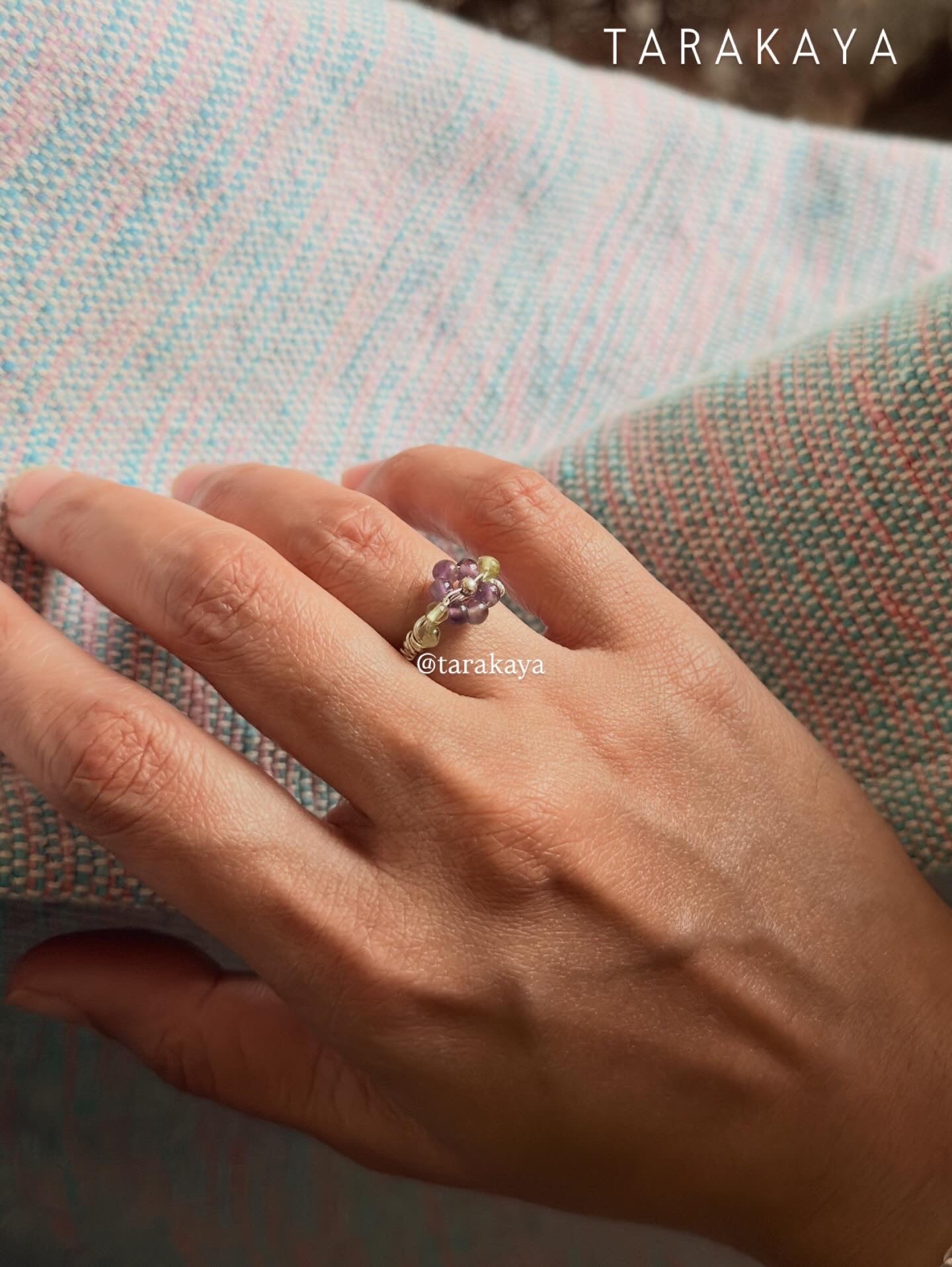 925 Sterling Silver Amethyst & Peridot Floral Wire Wrapped Handcrafted Ring