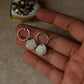 925 Sterling Silver Mother of Pearl Rose Carved Charm Italian Hoops
