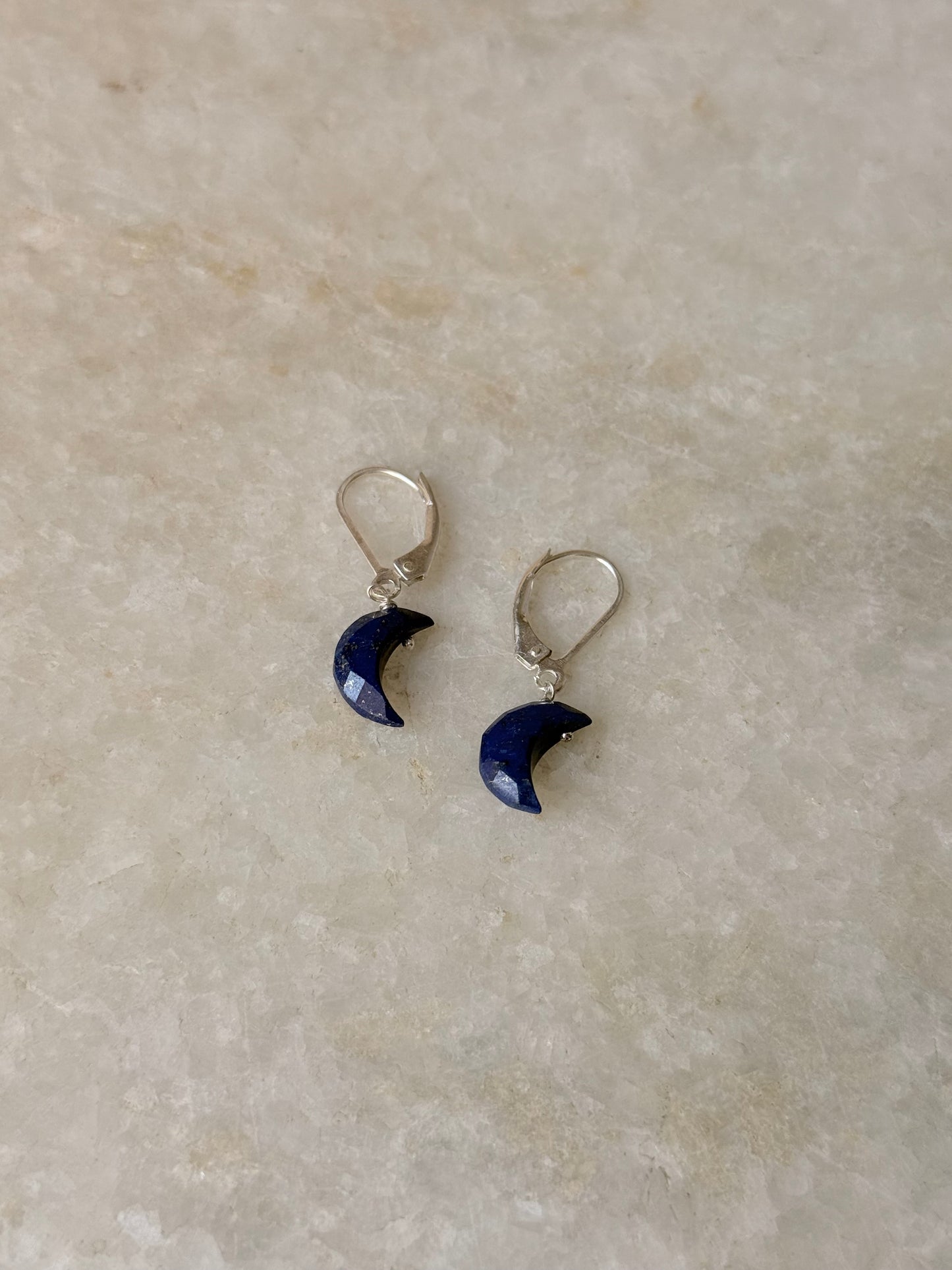 925 Sterling Silver Lapis Lazuli Moon Lever Back Earrings