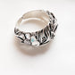 Intricate garden motif adjustable silver ring with delicate detailing