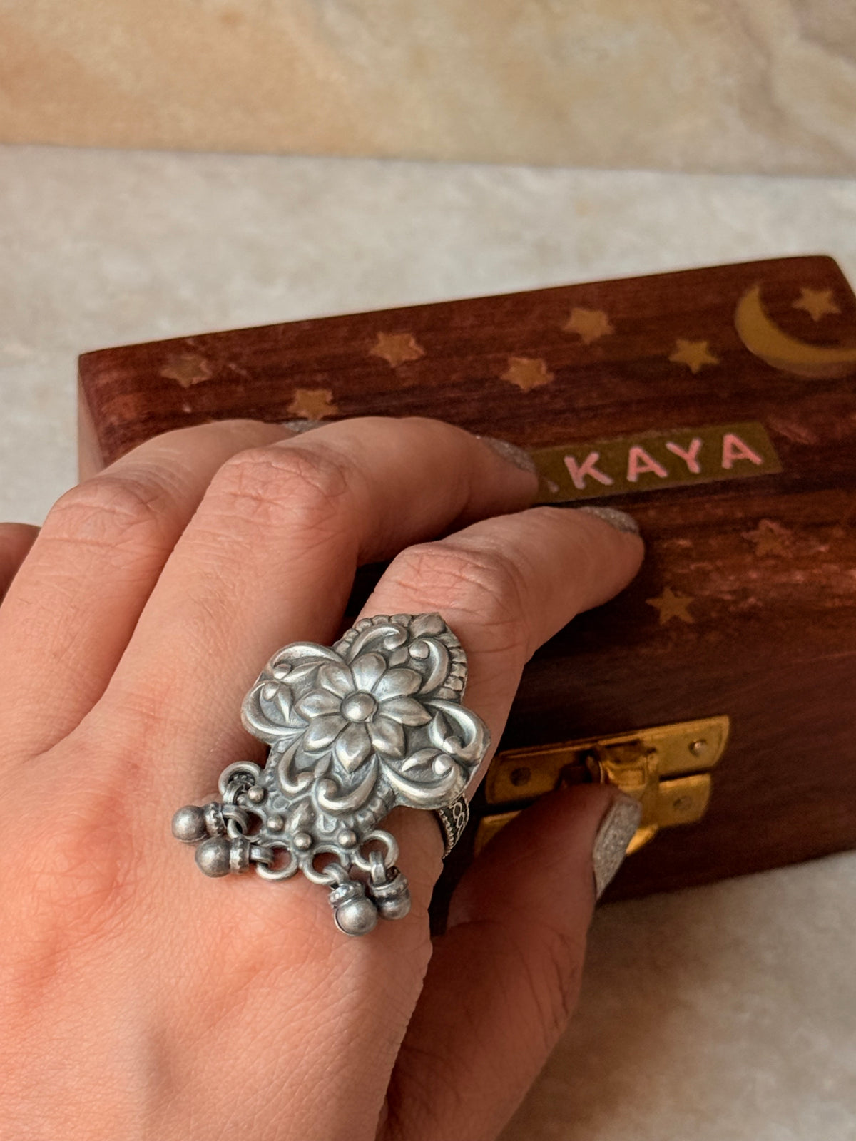 925 Sterling Silver Antique Ghungroo Handcrafted Adjustable Ring