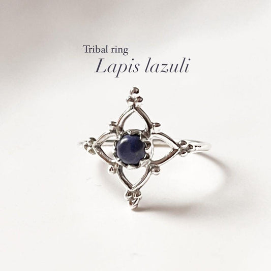 Lapis Lazuli Flower Silver Ring with Elegant Design