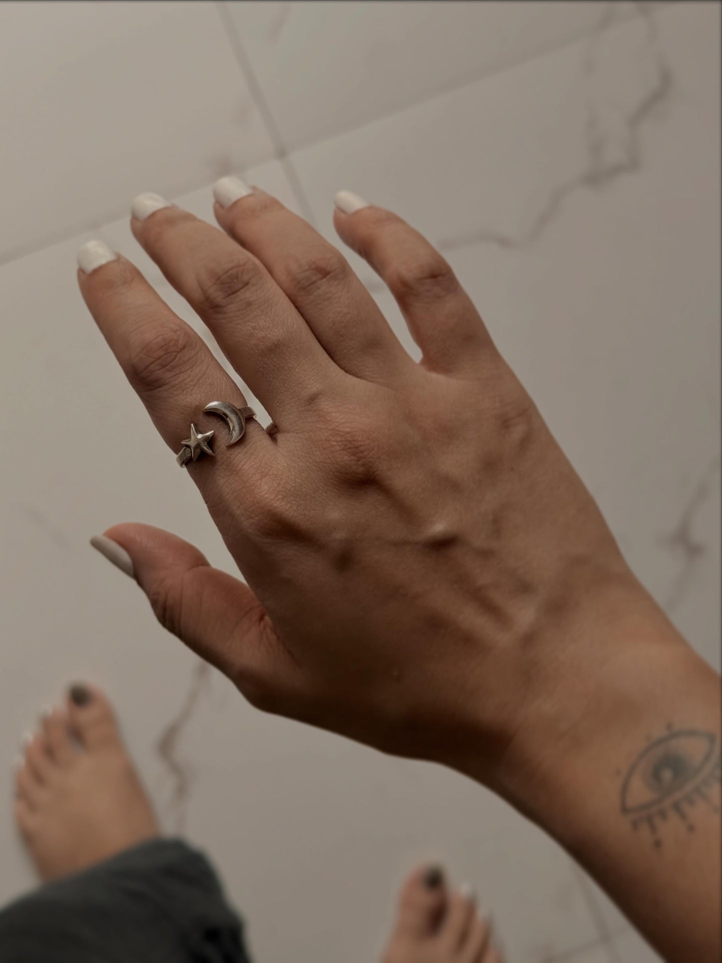 925 Sterling Silver Star Moon Adjustable Ring