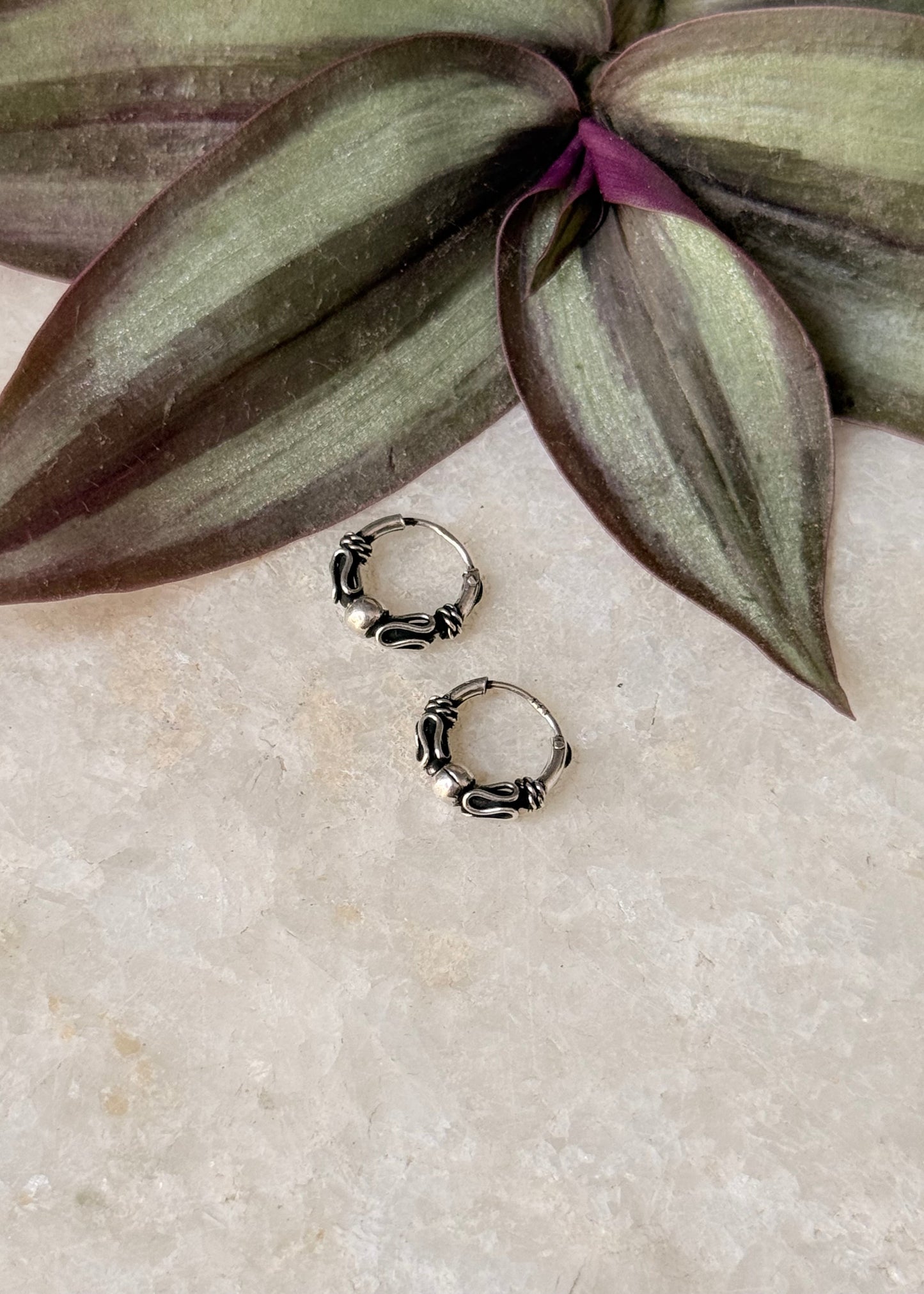 925 Sterling Silver Antique Tiny Second Piercing Hoops - design 1