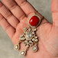 Vintage Inspired 925 Sterling Silver Gold Plated Coral Moissanite Polki Necklace