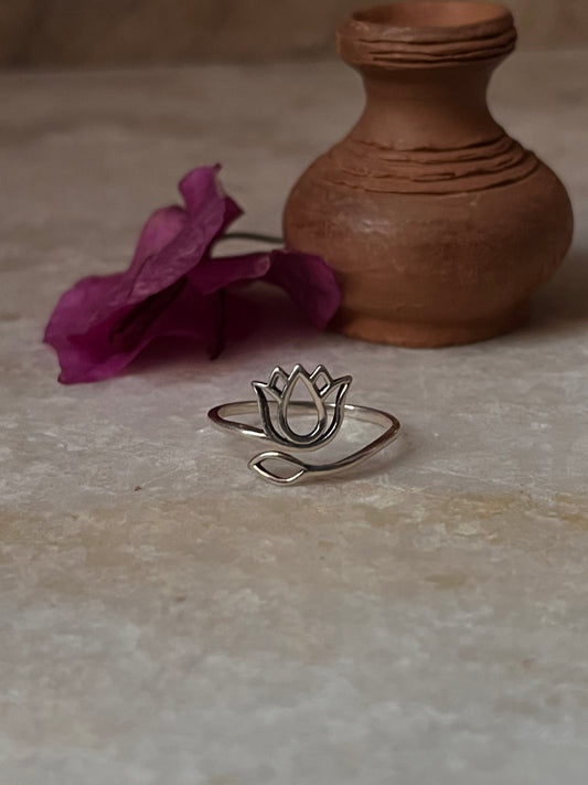 Lotus Cut Out Adjustable 925 Sterling Silver Ring