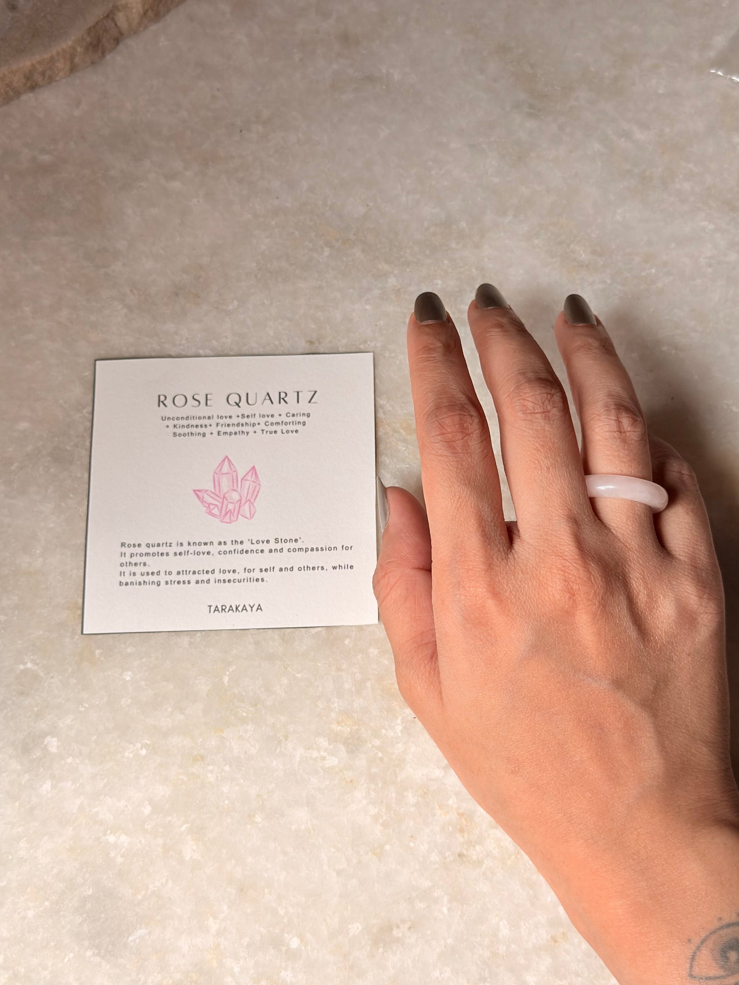 Natural Crystal Rose Quartz Dark Shade Band Ring