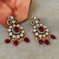 925 Sterling Silver Moissanite Polki,Dyed Ruby ,Cz & Fresh Water Pearls Gold Plated Statement Earrings
