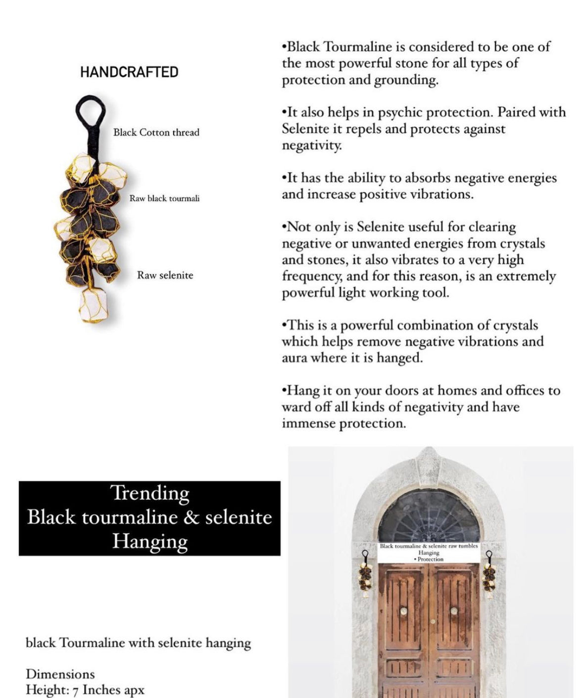 Healing Raw Black Tourmaline and Selenite Hanger