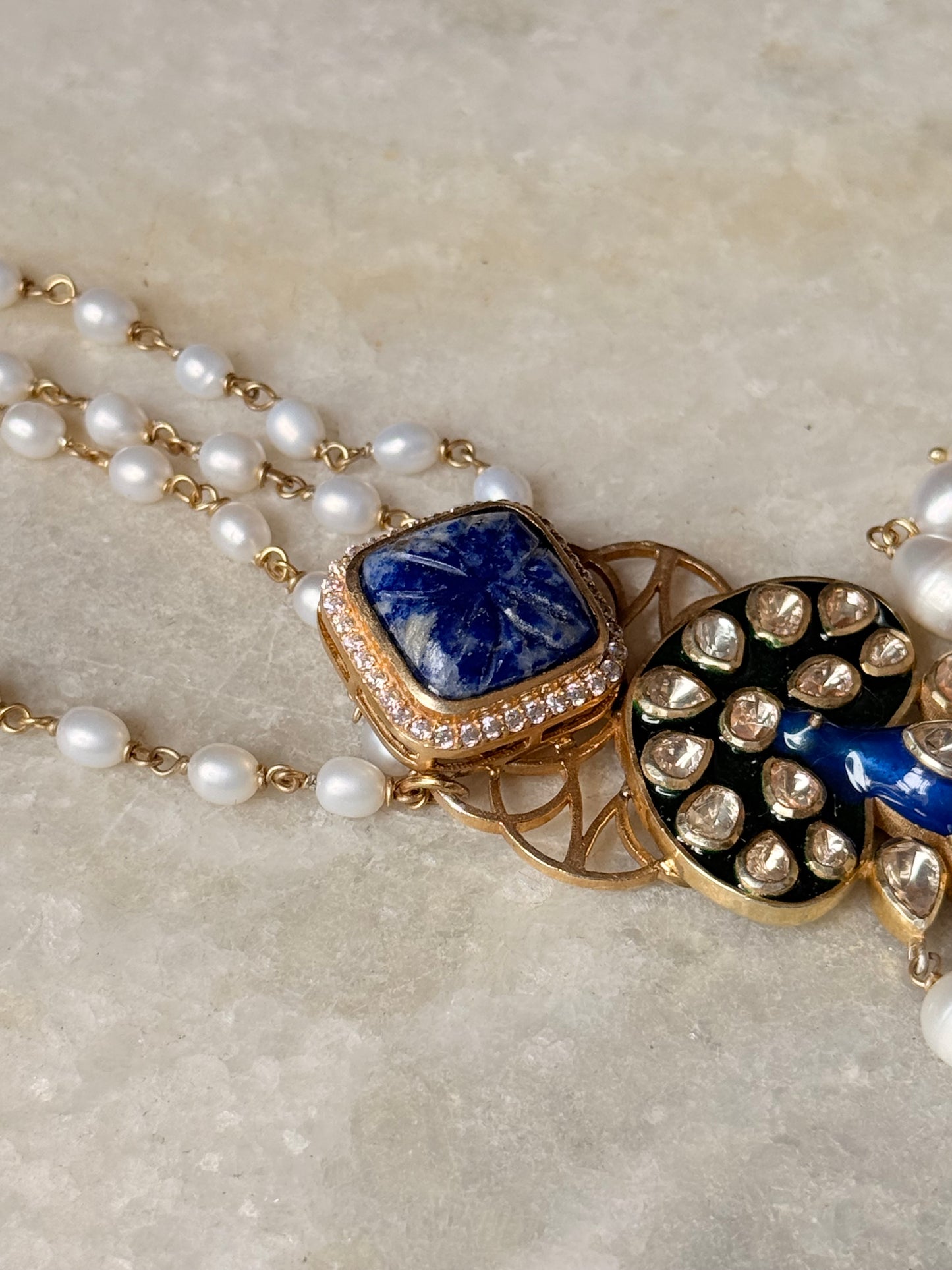 Peacock Inspired 925 Sterling Silver Gold Plated Antique Moissanite Polki Meenakari Statement Necklace