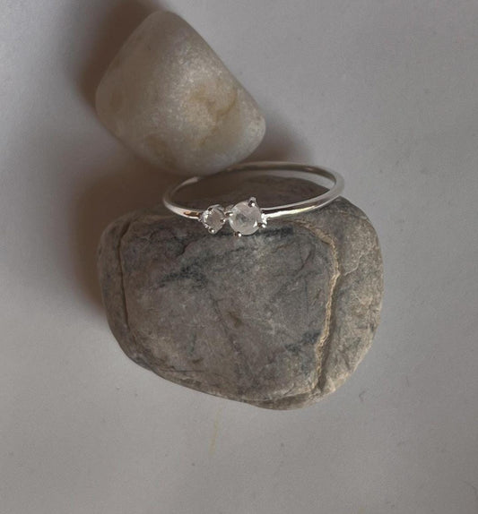 Handcrafted Minimal Double Stone Moonstone Silver Ring for Timeless Style