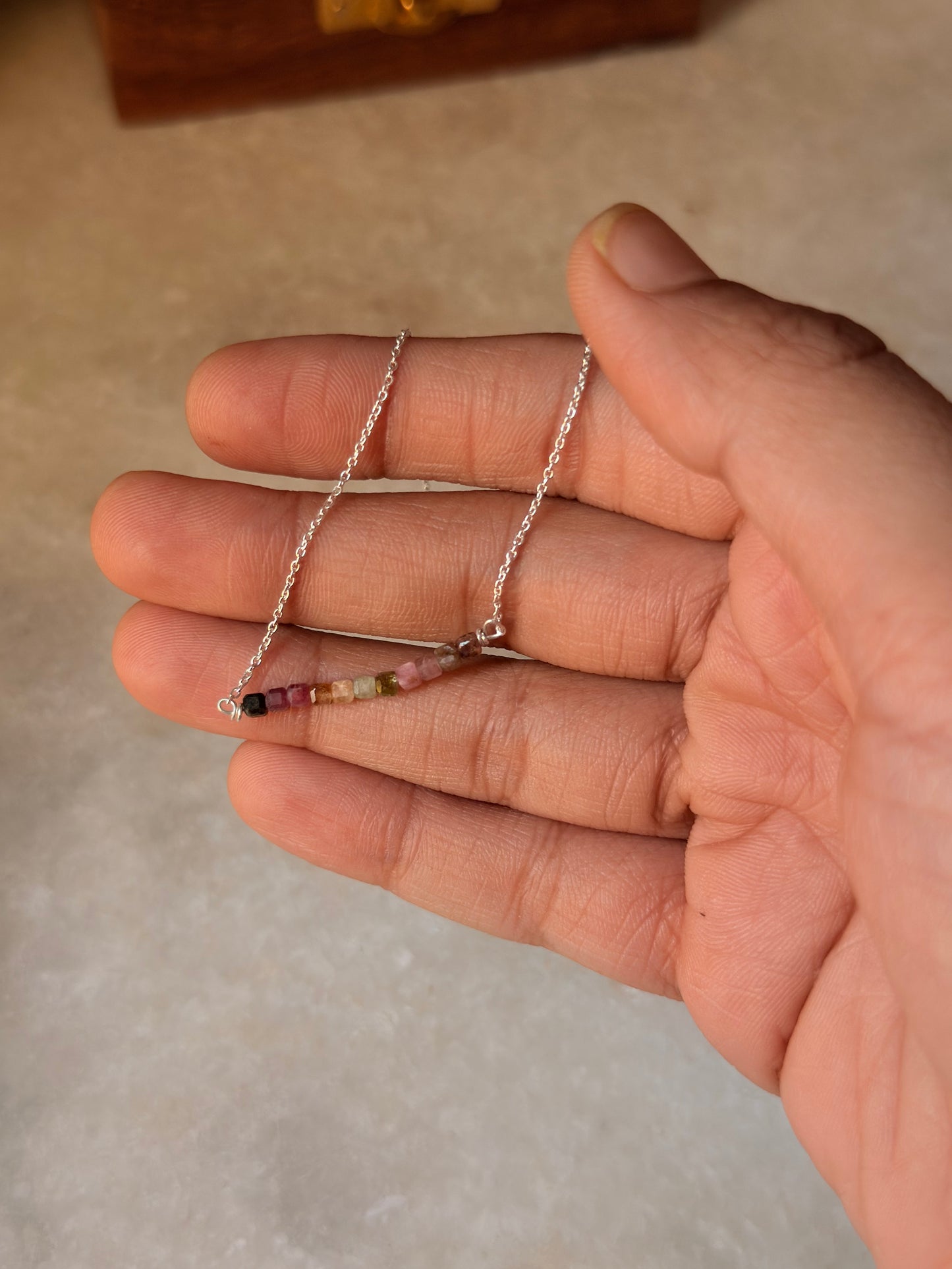 925 Sterling Silver Multi Tourmaline Box Faceted Handcrafted Necklace