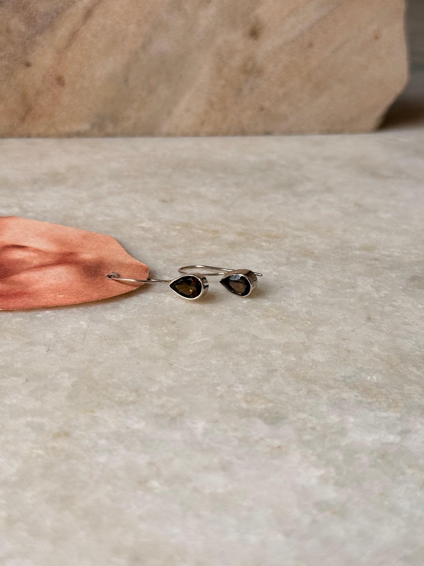 925 Sterling Silver Smokey Quartz Pear Hook Earrings