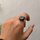 925 Sterling Silver Black Onyx Square Prong Setting Contemporary Style Ring