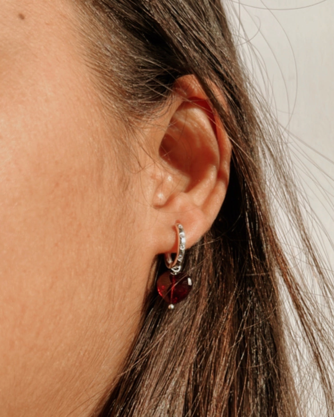 Garnet and CZ Heart Huggie Earrings for Special Occasions