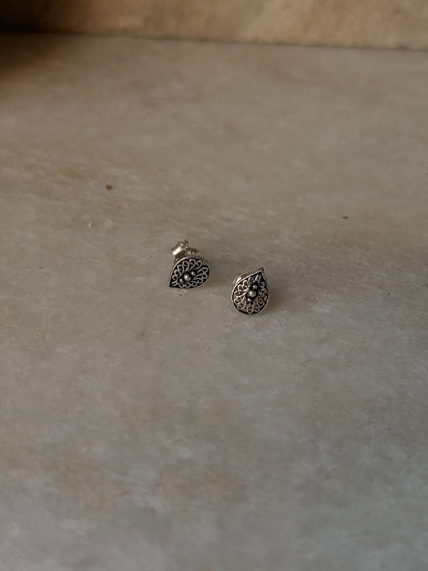 925 Sterling Silver Antique Plain Oxidised Boho Studs Earrings