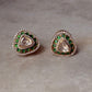 925 Sterling Silver Gold Plated Antique Moissanite Polki Green Kundan Triangle Studs Earrings