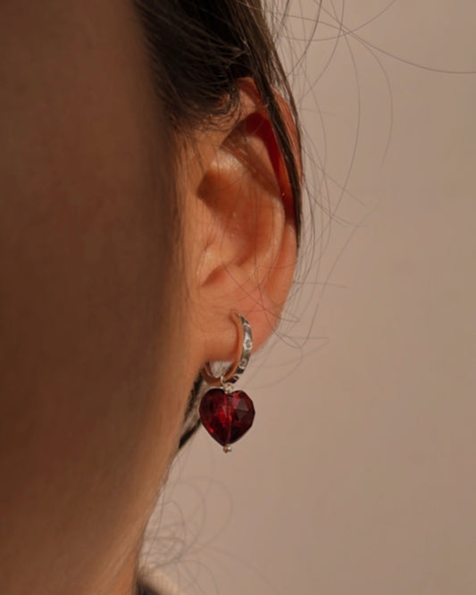 Heart Garnet CZ 925 Sterling Silver Huggies for Birthday or Anniversary Gifts