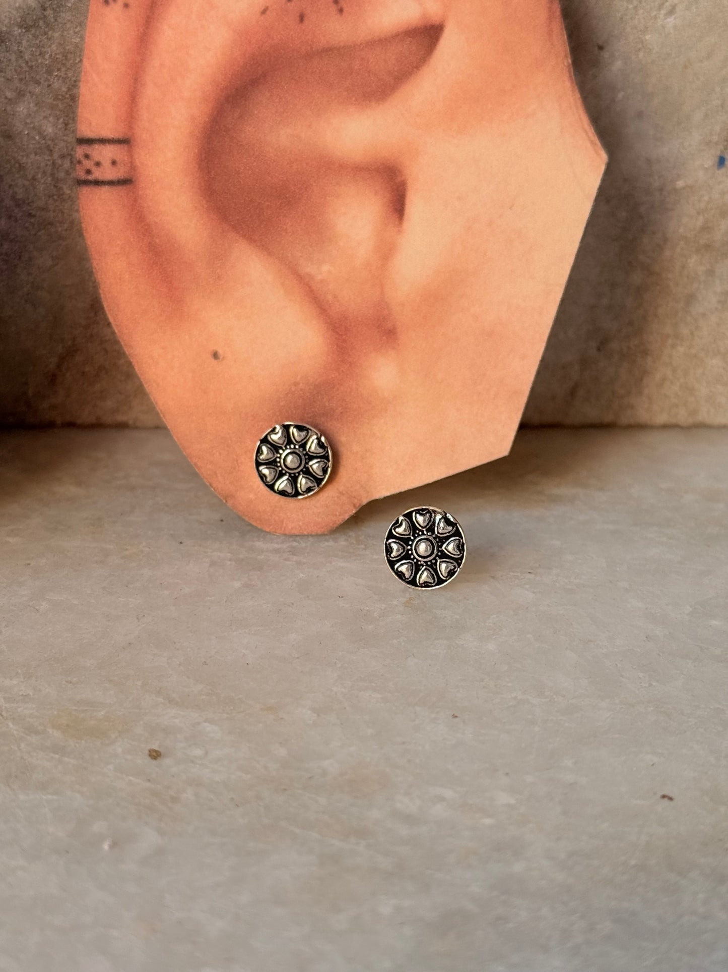 925 Sterling Silver Antique Plain Oxidised Boho Studs Earrings
