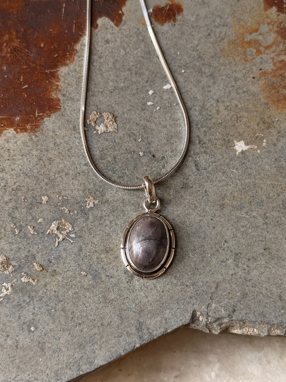925 Sterling Silver Black Linning Oval Jasper Pendant