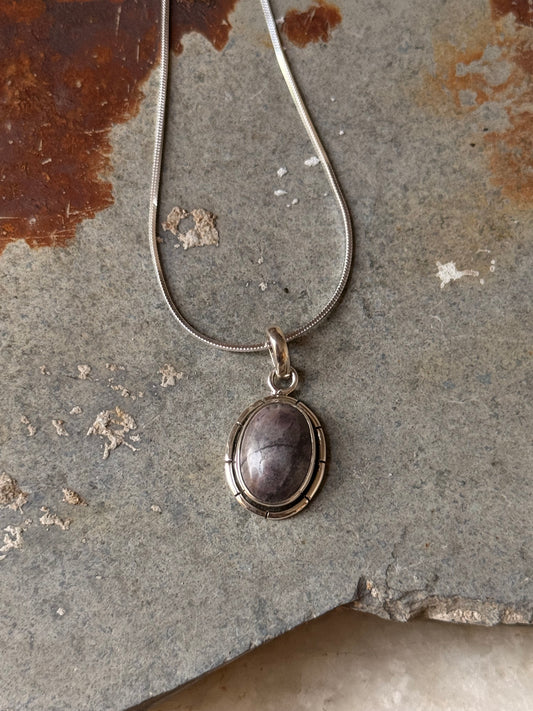 925 Sterling Silver Black Linning Oval Jasper Pendant