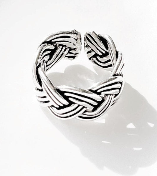 Three wire chunky braid sterling silver band ring