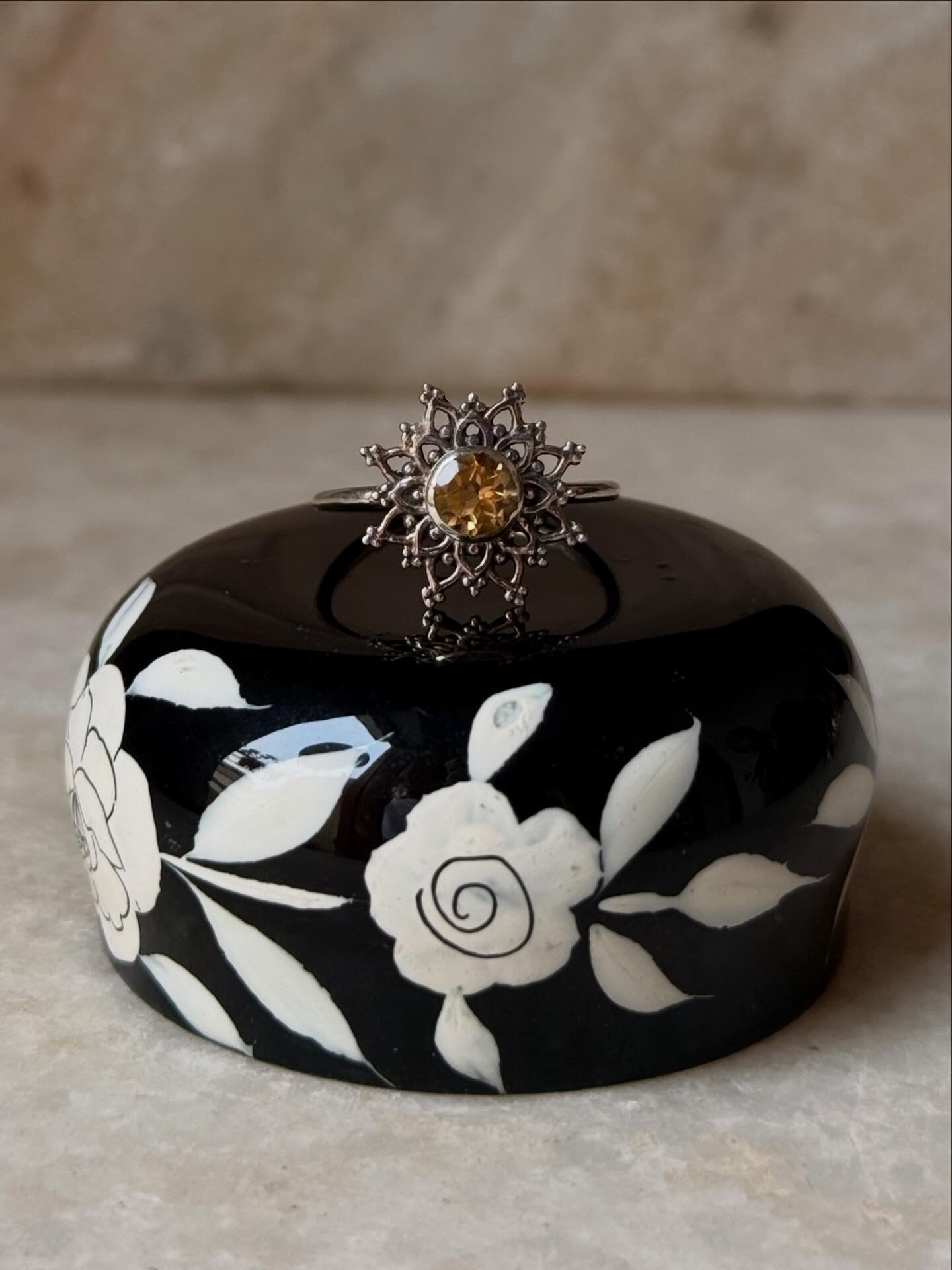 Citrine Mandala 925 Sterling Silver Ring