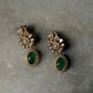 925 Sterling Silver Gold Plated Antique Moissanite Polki ,Green Onyx Oval Drop Earrings