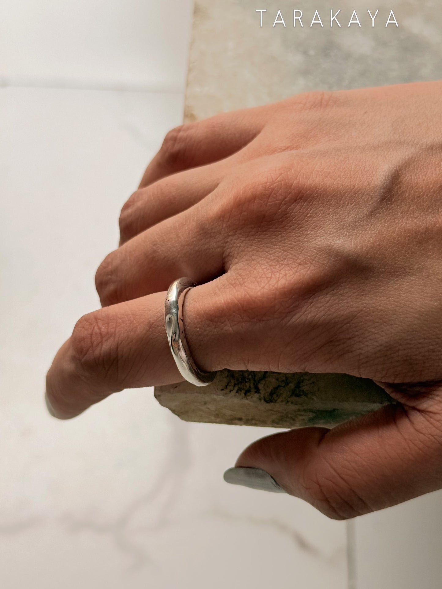 925 Sterling Silver Thick Molten Textured Stack Band Unisex Ring