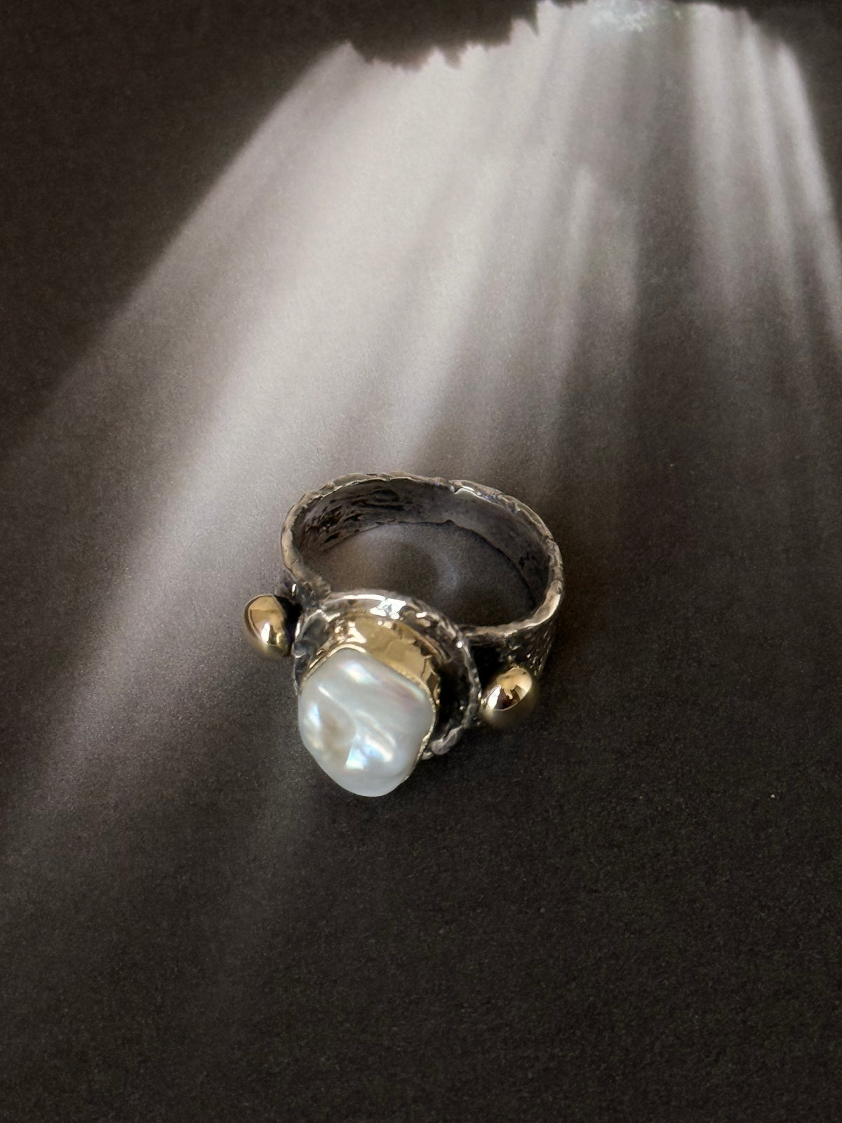 925 Sterling Silver Baroque Pearl Rustic Fusion Handcrafted Ring