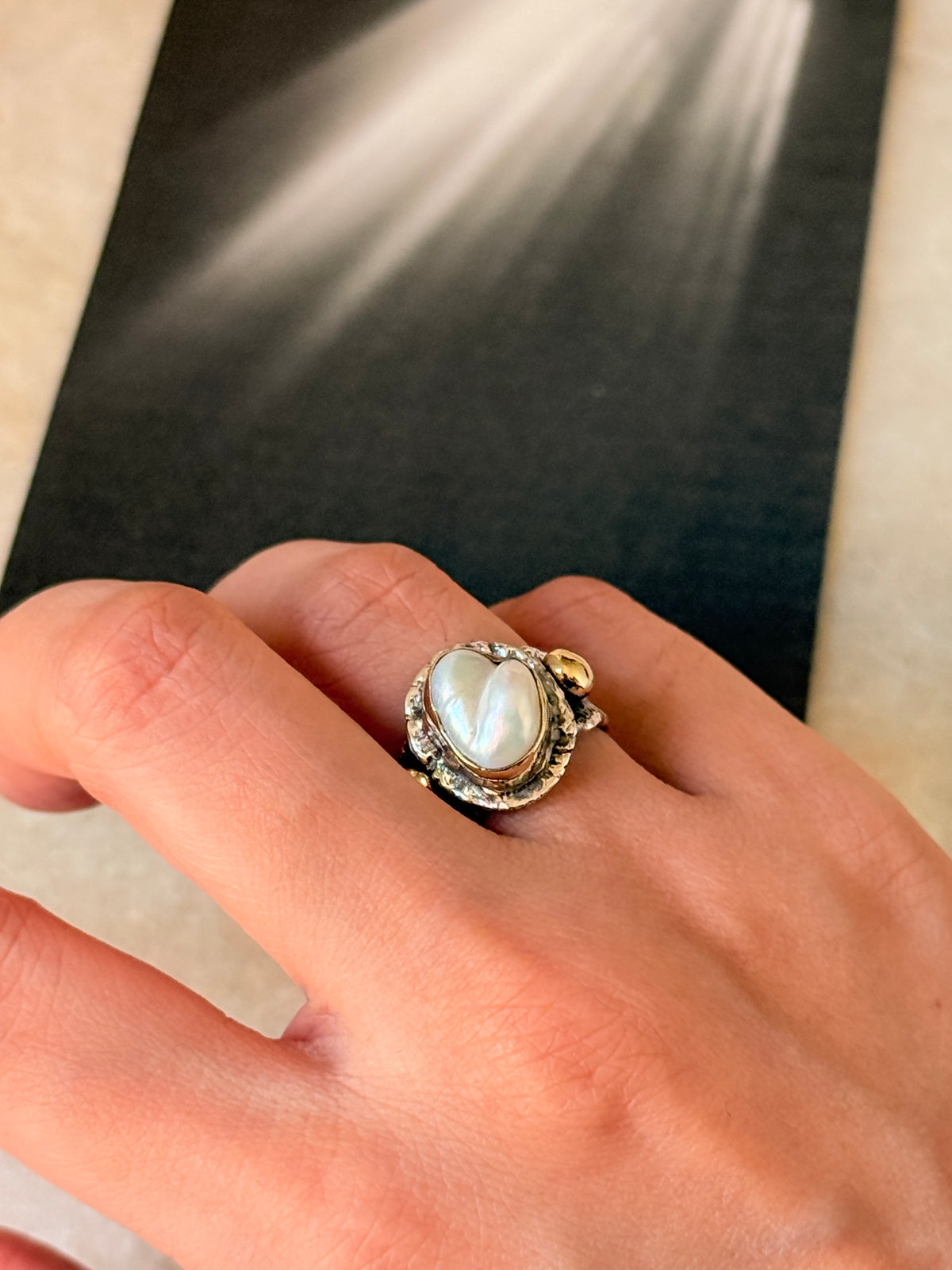 925 Sterling Silver Baroque Pearl Rustic Fusion Handcrafted Ring
