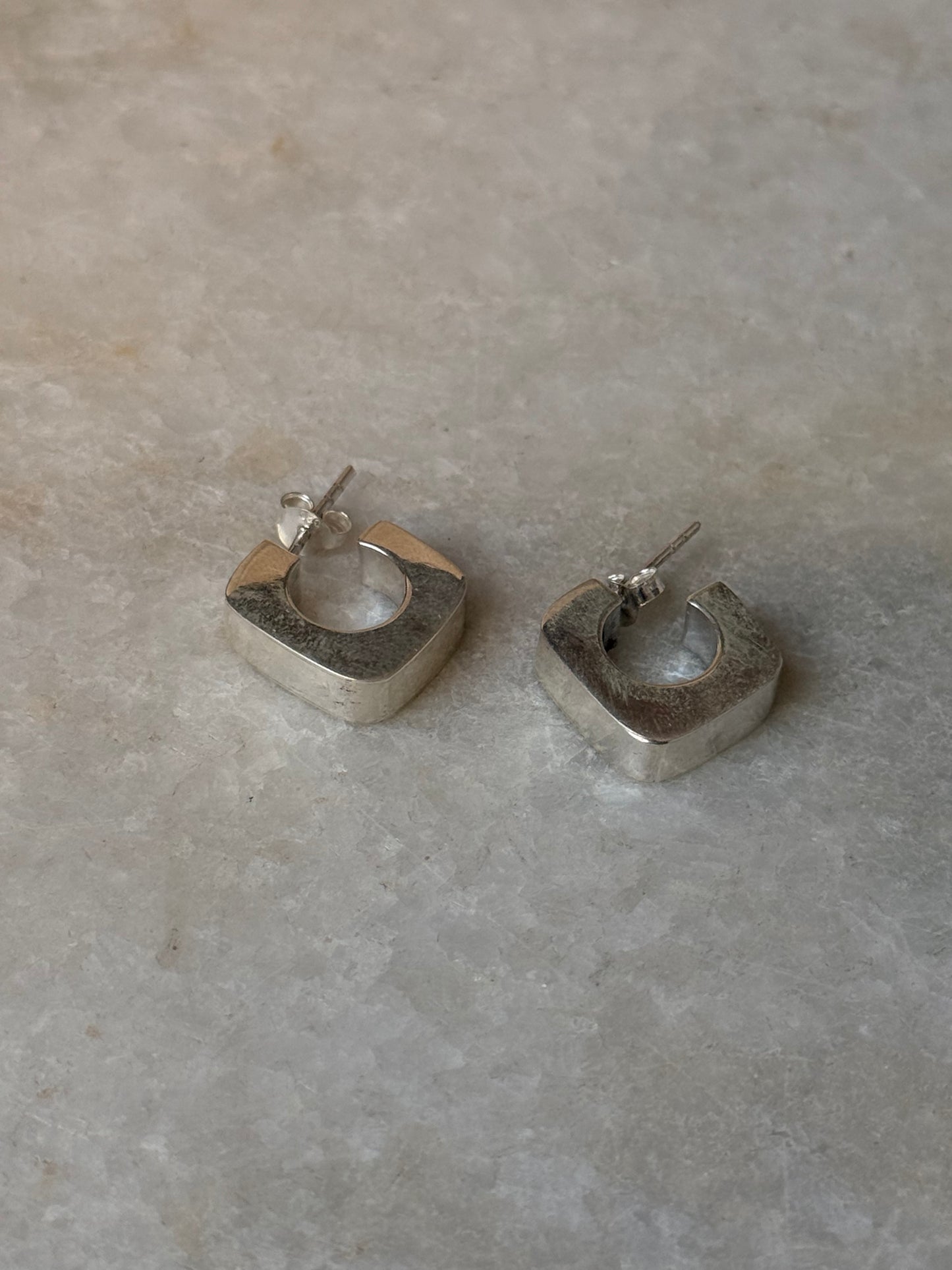 925 Sterling Silver Chunky Italian Square Half Hoops Earrings