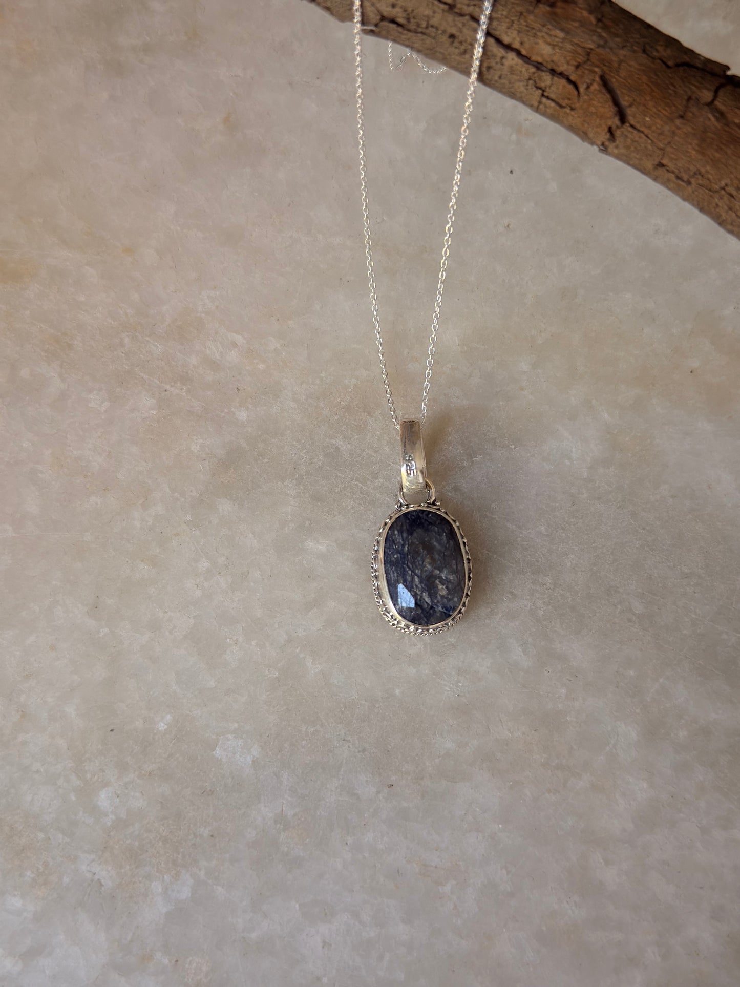 925 Sterling Silver Dumortierite Quartz Faceted Pendant