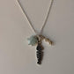 925 Sterling Silver Aquamarine Star, Fresh Water Pearls & Fish Bone Charm Handcrafted Necklace