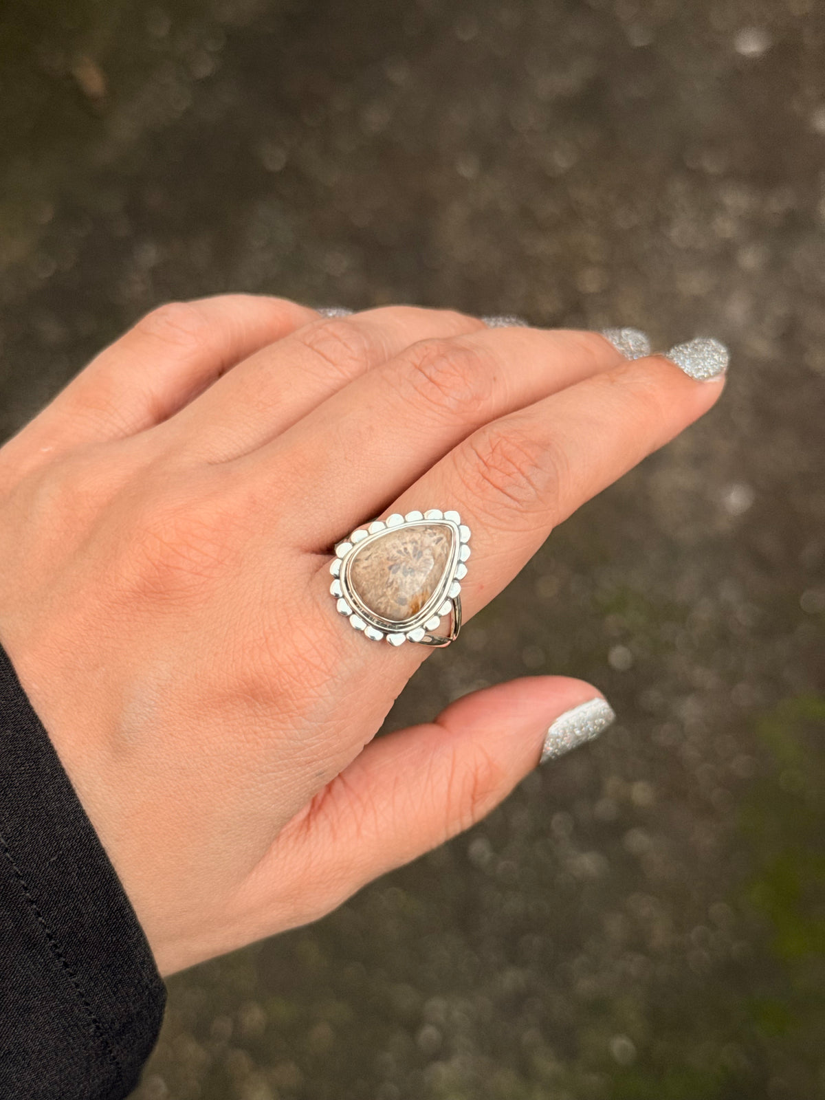 925 Sterling Silver Pear Jasper Handcrafted Ring